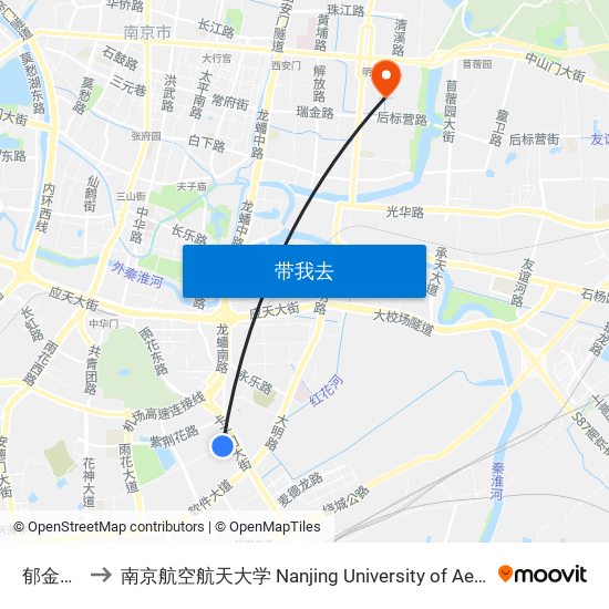 郁金香路东 to 南京航空航天大学 Nanjing University of Aeronautics and Astronautics map