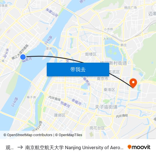 观江台 to 南京航空航天大学 Nanjing University of Aeronautics and Astronautics map