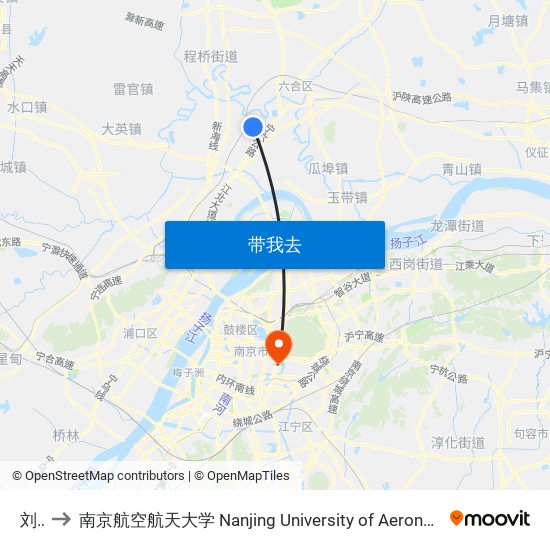 刘中 to 南京航空航天大学 Nanjing University of Aeronautics and Astronautics map