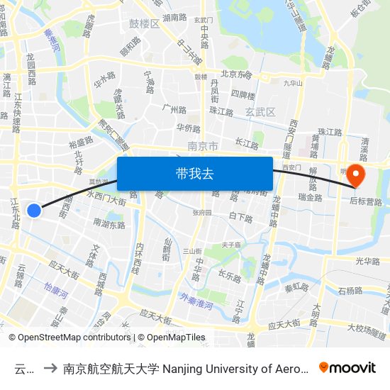 云锦路 to 南京航空航天大学 Nanjing University of Aeronautics and Astronautics map