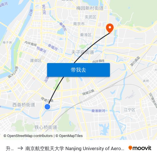 升景坊 to 南京航空航天大学 Nanjing University of Aeronautics and Astronautics map