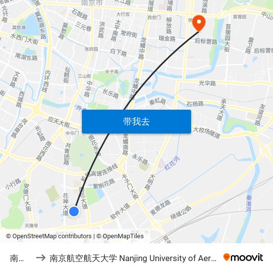 南北中村 to 南京航空航天大学 Nanjing University of Aeronautics and Astronautics map