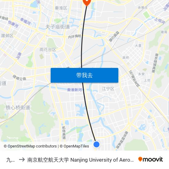 九竹路 to 南京航空航天大学 Nanjing University of Aeronautics and Astronautics map