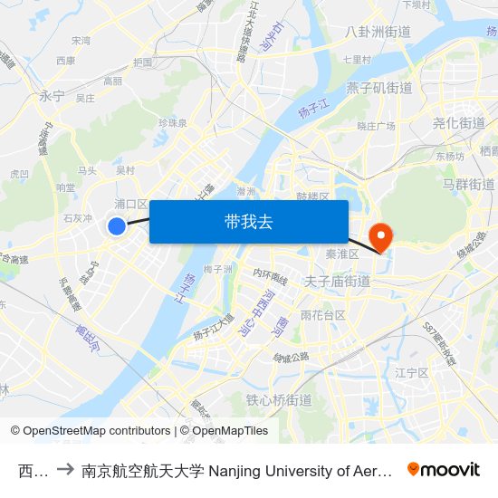 西门桥 to 南京航空航天大学 Nanjing University of Aeronautics and Astronautics map