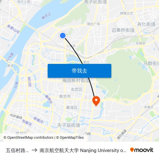 五佰村路·中央北路 to 南京航空航天大学 Nanjing University of Aeronautics and Astronautics map