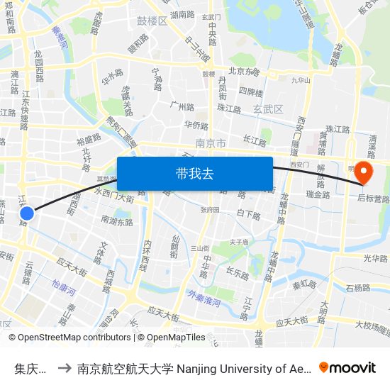 集庆门大街 to 南京航空航天大学 Nanjing University of Aeronautics and Astronautics map