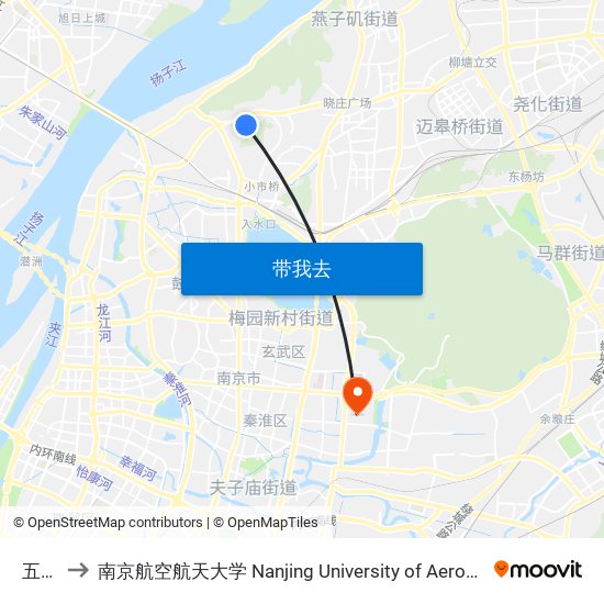 五佰村 to 南京航空航天大学 Nanjing University of Aeronautics and Astronautics map