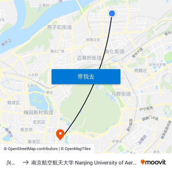 兴和路中 to 南京航空航天大学 Nanjing University of Aeronautics and Astronautics map