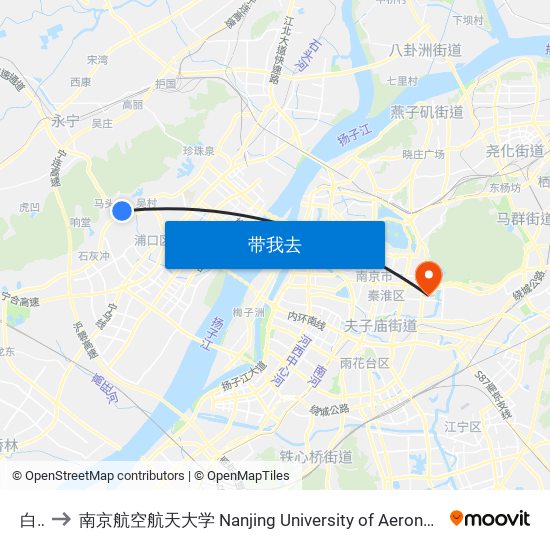 白马 to 南京航空航天大学 Nanjing University of Aeronautics and Astronautics map