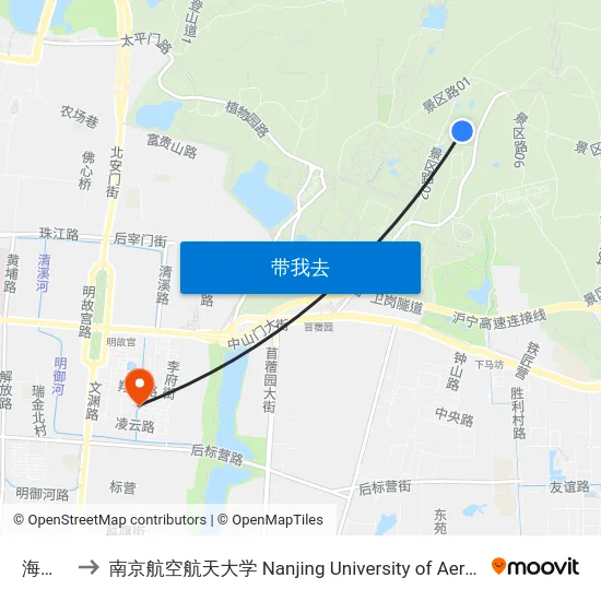 海底世界 to 南京航空航天大学 Nanjing University of Aeronautics and Astronautics map