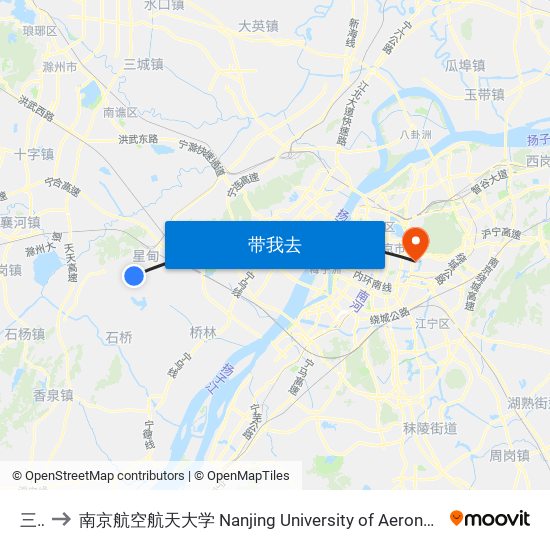 三里 to 南京航空航天大学 Nanjing University of Aeronautics and Astronautics map