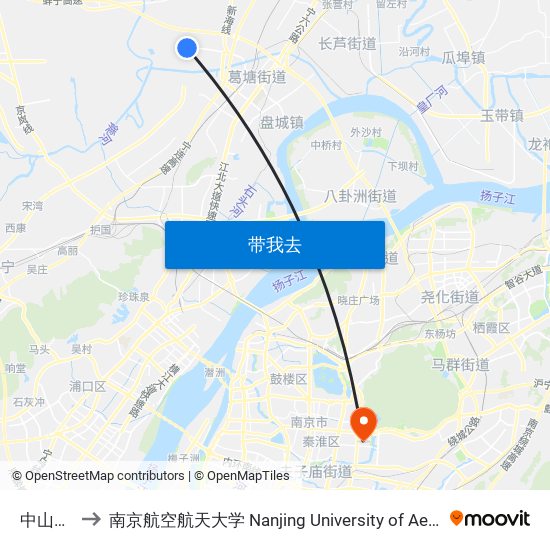 中山科技园 to 南京航空航天大学 Nanjing University of Aeronautics and Astronautics map