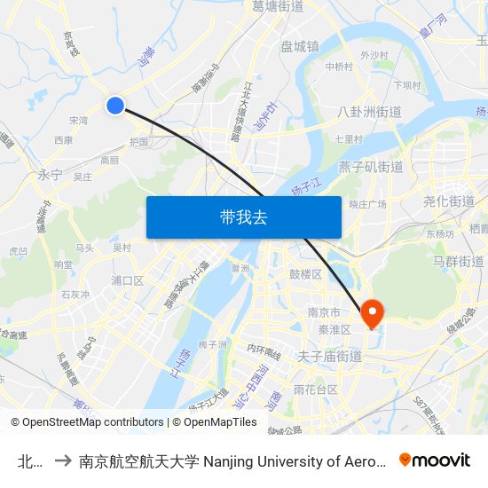 北城圩 to 南京航空航天大学 Nanjing University of Aeronautics and Astronautics map