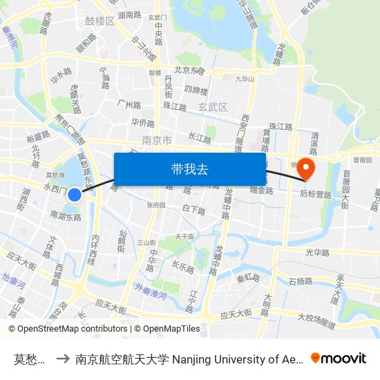 莫愁湖公园 to 南京航空航天大学 Nanjing University of Aeronautics and Astronautics map