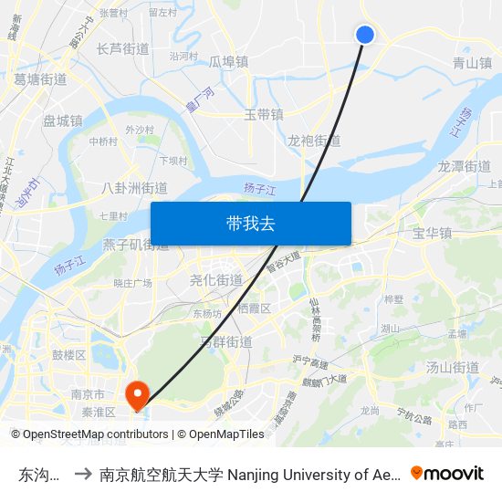 东沟客运站 to 南京航空航天大学 Nanjing University of Aeronautics and Astronautics map