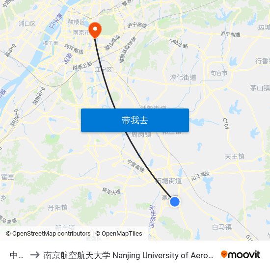 中山湖 to 南京航空航天大学 Nanjing University of Aeronautics and Astronautics map