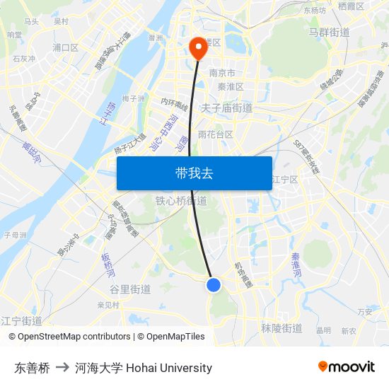 东善桥 to 河海大学 Hohai University map