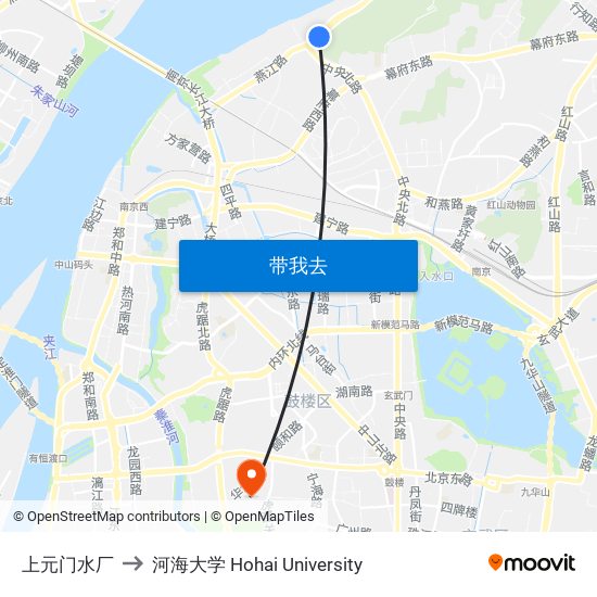 上元门水厂 to 河海大学 Hohai University map