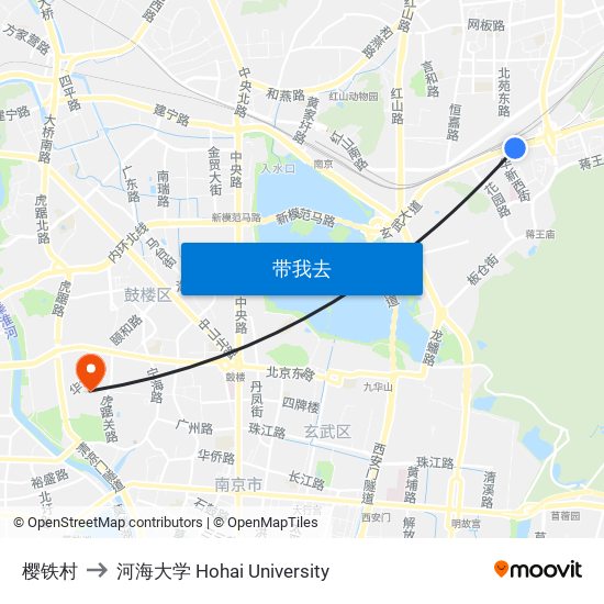 樱铁村 to 河海大学 Hohai University map