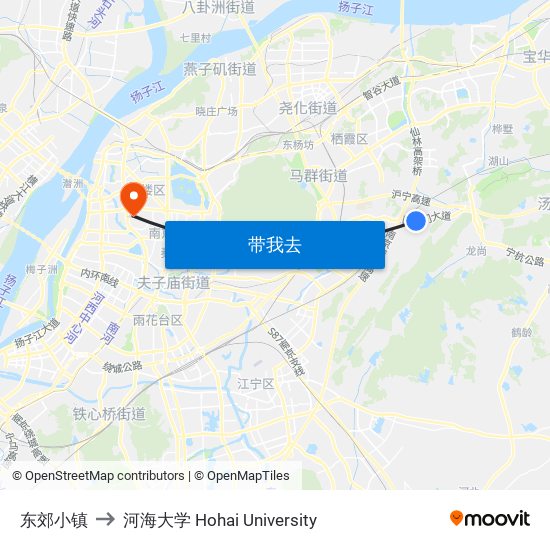 东郊小镇 to 河海大学 Hohai University map