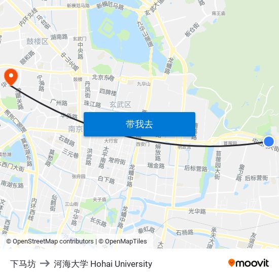 下马坊 to 河海大学 Hohai University map