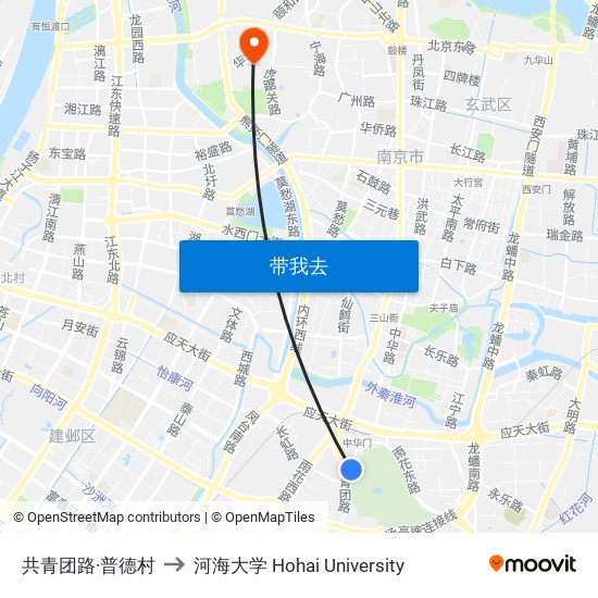 共青团路·普德村 to 河海大学 Hohai University map