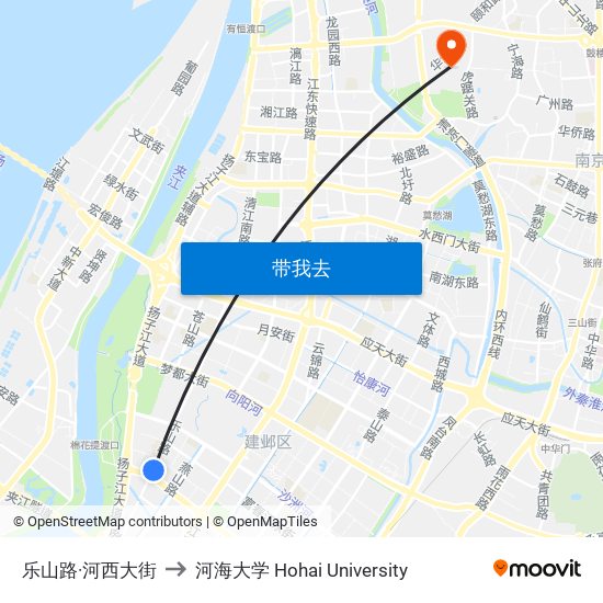 乐山路·河西大街 to 河海大学 Hohai University map