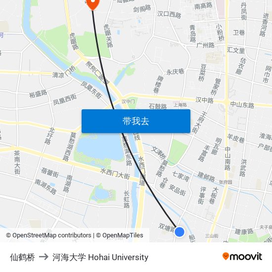 仙鹤桥 to 河海大学 Hohai University map