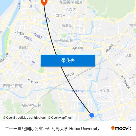 二十一世纪国际公寓 to 河海大学 Hohai University map