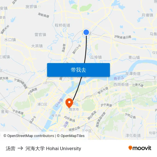 汤营 to 河海大学 Hohai University map
