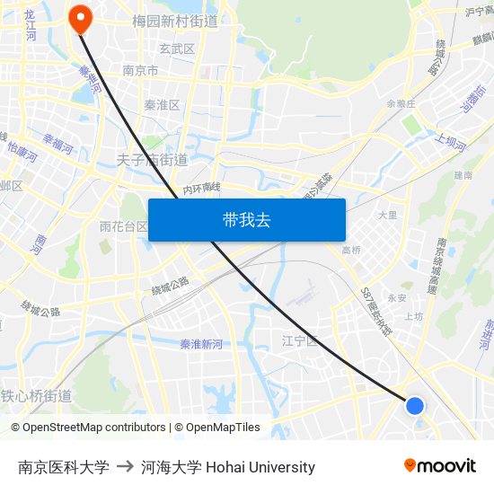 南京医科大学 to 河海大学 Hohai University map