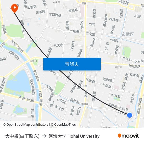 大中桥(白下路东) to 河海大学 Hohai University map