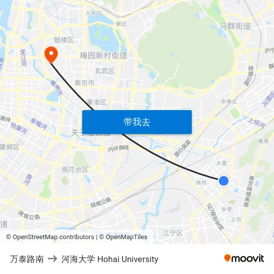 万泰路南 to 河海大学 Hohai University map