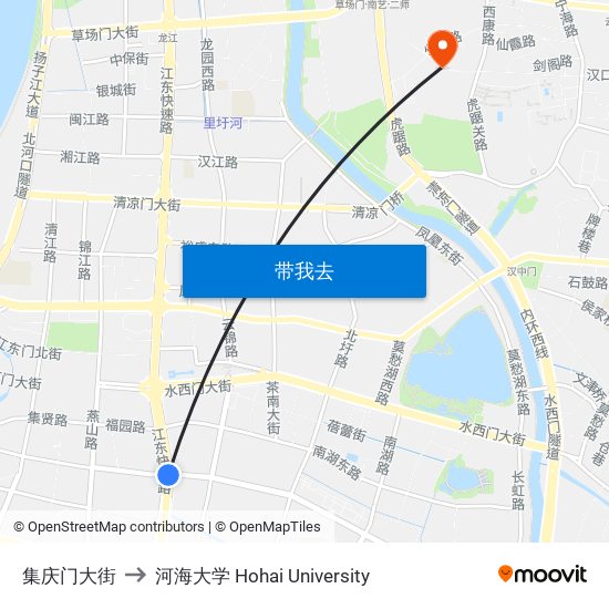 集庆门大街 to 河海大学 Hohai University map