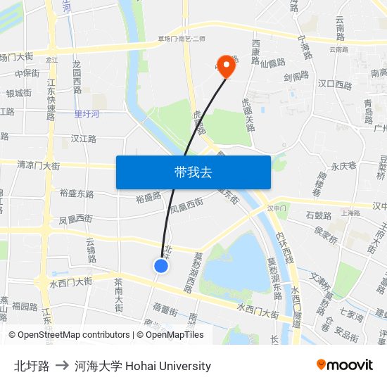 北圩路 to 河海大学 Hohai University map