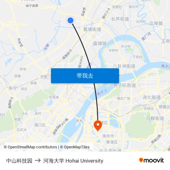 中山科技园 to 河海大学 Hohai University map