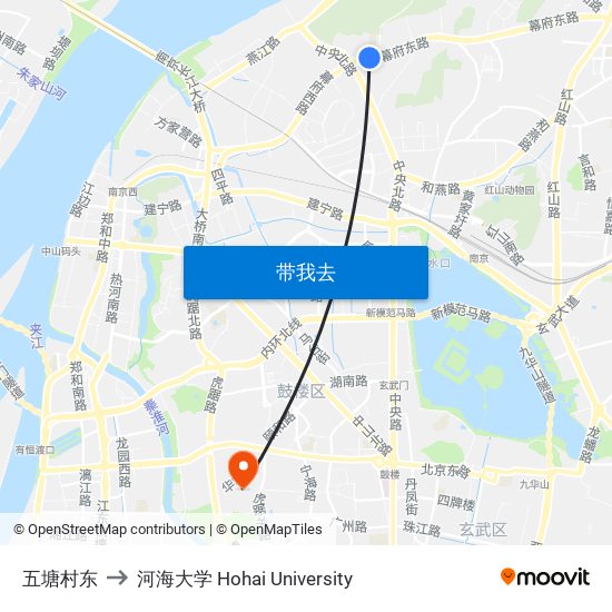 五塘村东 to 河海大学 Hohai University map