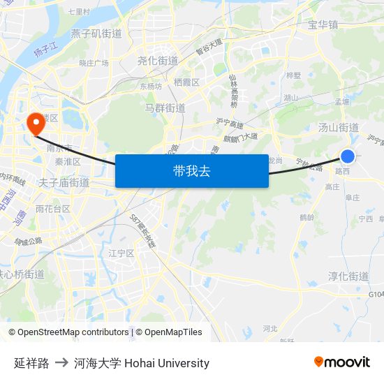 延祥路 to 河海大学 Hohai University map