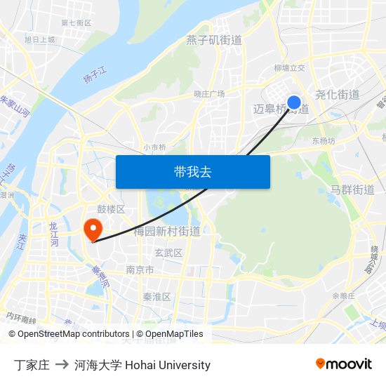 丁家庄 to 河海大学 Hohai University map