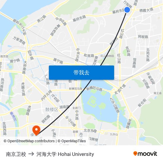 南京卫校 to 河海大学 Hohai University map