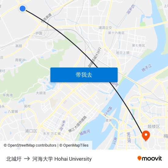 北城圩 to 河海大学 Hohai University map