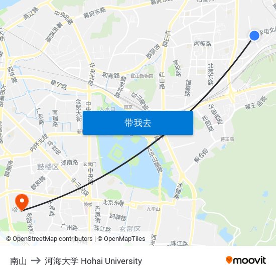 南山 to 河海大学 Hohai University map