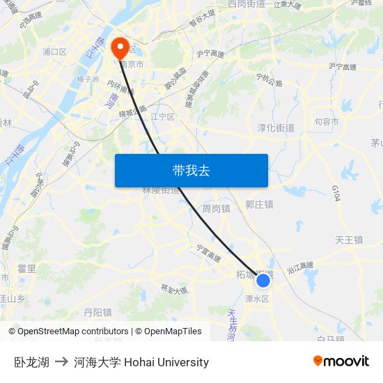 卧龙湖 to 河海大学 Hohai University map