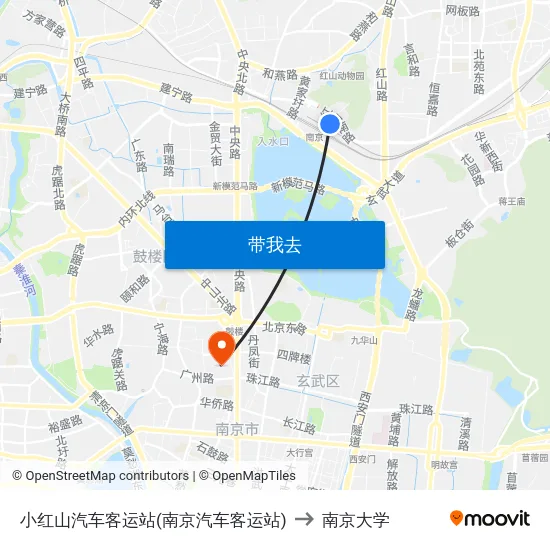 小红山汽车客运站(南京汽车客运站) to 南京大学 map
