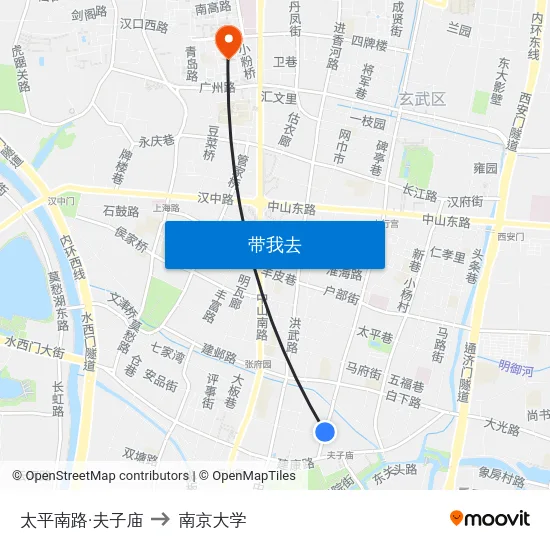 太平南路·夫子庙 to 南京大学 map