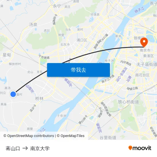 蒋山口 to 南京大学 map