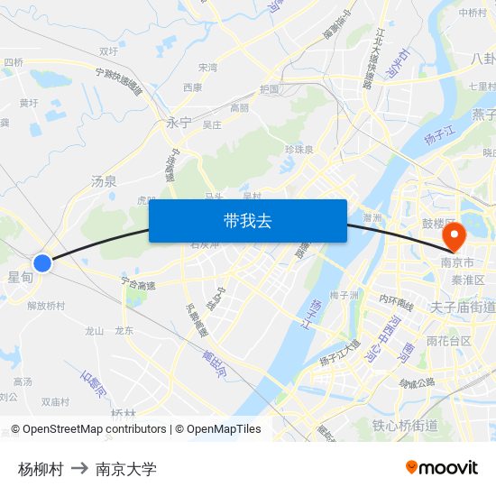 杨柳村 to 南京大学 map