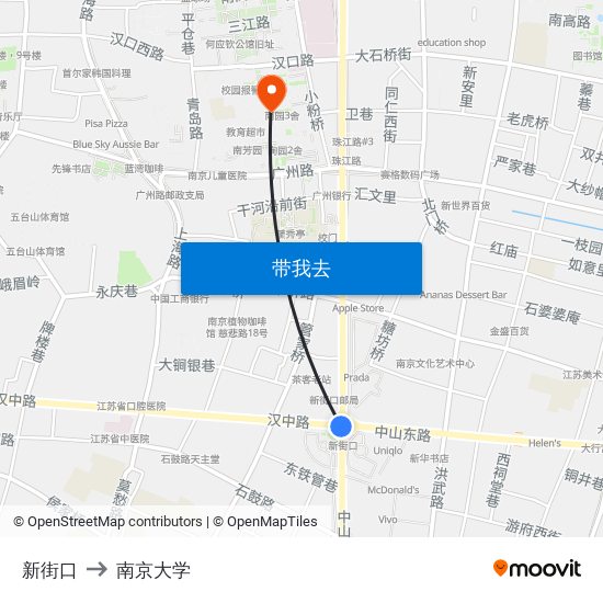 新街口 to 南京大学 map