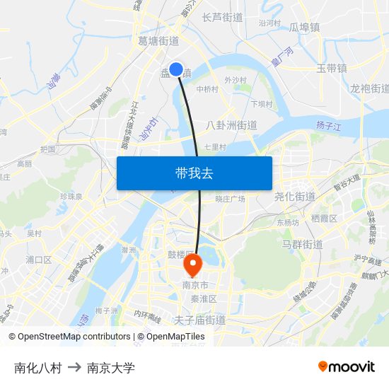 南化八村 to 南京大学 map