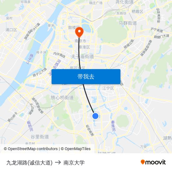 九龙湖路(诚信大道) to 南京大学 map